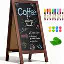 4 THOUGHT A-Frame Double-Sided Magnetic Chalkboard 40"x20", Solid Pine Wood Freestanding Sandwich Board for Cafes, Restaurants, Weddings (Rustic Brown)
