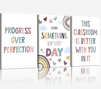 3pcs Motivational Classroom Canvas Wall Art Rainbow Nursery Wall Decor Paintings Children's Affirmation Canvas Prints Pictures Bohemian Kids Room Artwork Posters for School Class Decoration16×24 Inch