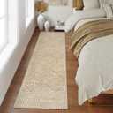 Wonnitar Washable Kitchen Runner Rug 2x6, Moroccan Runners for Hallway, Non Slip Bohemian Soft Bathroom Throw Mat Geometric Carpet Runner for Laundry Entryway Bedroom (Kakhi,2'x6')