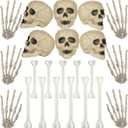 Woanger 32 Pieces Halloween Skull Decor Mini Skull Props Sets, Mini Plastic Skeleton Head and Hands Plastic Bones Skeleton Costume Bones for Halloween Party Photo Prop(Classic)