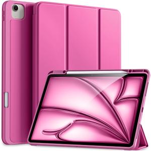 Akkerds Compatible for iPad Air 13 Inch Case (M4/M3/M2) 2026/2025/2024 with Pencil Holder, Trifold Stand Protective Cover/Soft TPU Back for iPad Air 13 Case, Supports Touch ID, Auto Wake/Sleep, Rose