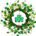 20 inch St. Patrick's Day Shamrocks Wreath for Front Door Handmade St. Patrick's Day Decorations Glitter Clover Wooden Sign Home Wall Window