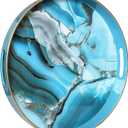 Spsyrine Round Decorative Tray, 13" Plastic Marbel Serving Tray with Handles for Breakfast, Ottoman, Coffee Table, Bathroom, Kitchen, Living Room