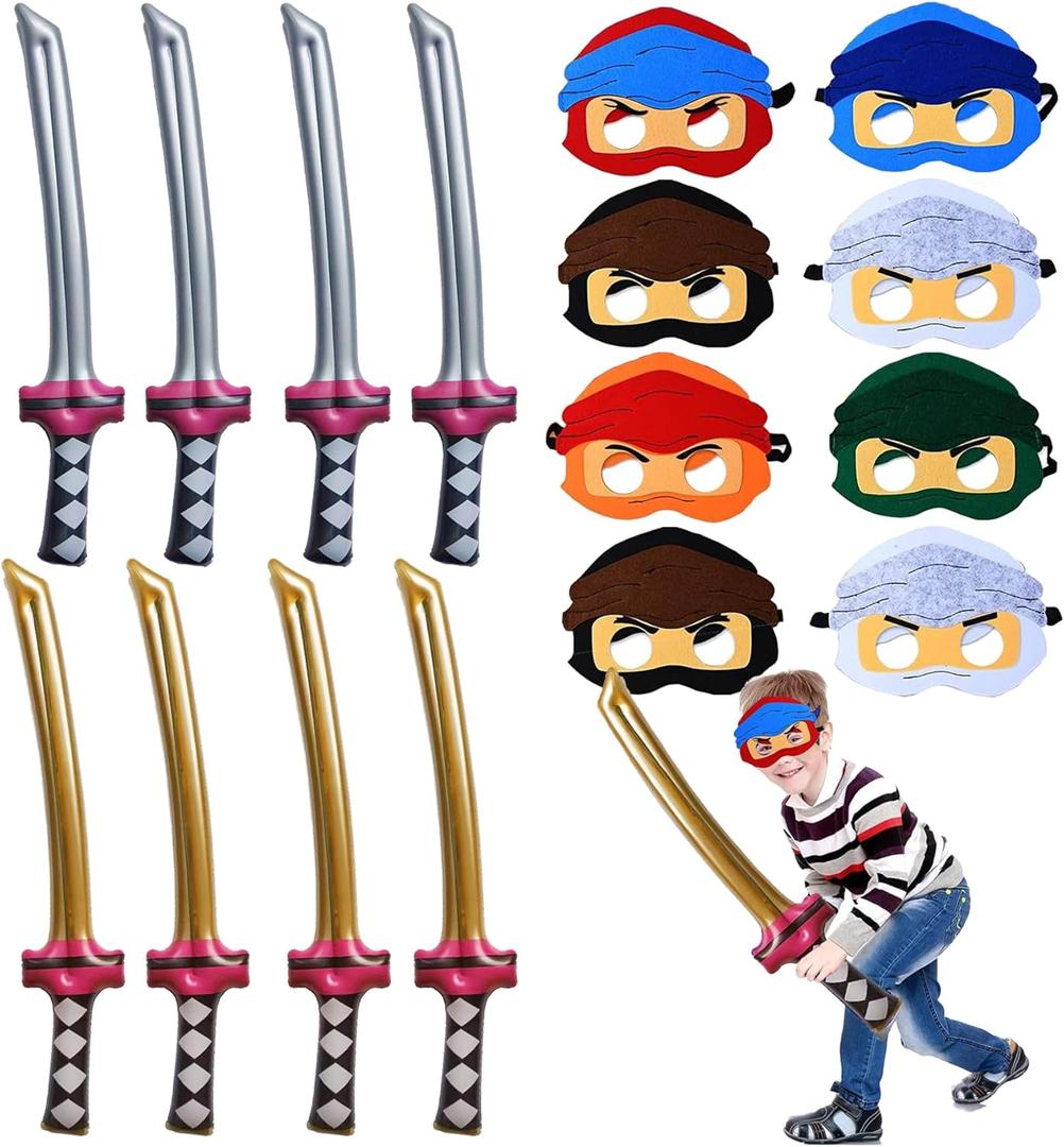 Ninja Birthday Party Decoration,Ninja Party Favors,8 Ninja Sword,8 Masks,Ninja party Supplies,Cosplay Samurai Theme Party