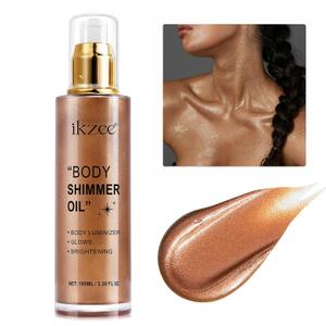 Shimmer Oil 100ml, Moisturizing Long Lasting Body Luminizer Face Brighten, Waterproof Liquid Illuminator Glow, Glitter Oil Highlighter Summer Glowing Makeup (#03 Bronze Gold)