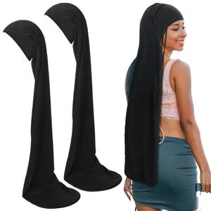 Twistover 2 Pcs Jumbo Dreadlock Cap Hair Dreads Head Wrap Loc Wraps for Dreads Hair Accessories for Men Women Sleeping (Black,Black,37 Inches)