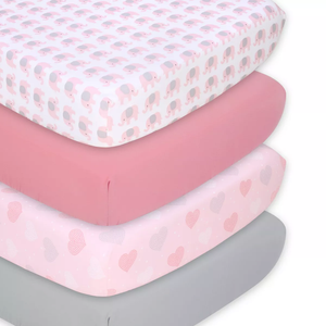 The Peanutshell Baby Crib Sheets 4-Pack for Girl - Soft, Oval & Fitted Baby Girls Crib Sheet, Rectangle, Fitted Covers, Halo Mattress - Pink Elephant