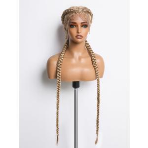 GORGIUS French Braided Wig 613 Blonde Knotless Braided Lace Front Wigs with Baby Hair Double Twist Braiding Pigtail Long Synthetic Box Braids Hair