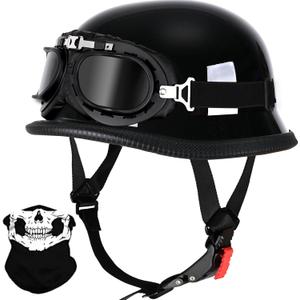 German Style Skull Cap Adult Men Women Half Shell Helmet, DOT Approved Retro Face Helmet for Cruiser Scooter Chopper (Medium, Bright Black)