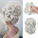 CJL HAIR Claw Clip Short Ponytail Hair Extensions DIY Bendable Metals Messy Bun Hair Piece for Wonen Wavy Curly Synthetic Fake Hairpieces White (C-White)