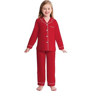 Veseacky Girls Pajamas Sets 100% Cotton PJ ButtonDown Long Sleeve 2 Piece Pajamas Set Boys Girls Pjs for Ages 5-14 (120-160) (10-11 Years)