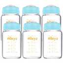 Matyz Glass Breastmilk Storage Bottles, 6 Pack, 6 oz, Compatible with Spectra Medela Breast Pump  Freezer Safe Storage Bottles Set  Wide Mouth Breastmilk Storage Containers  No BPA (Blue Lids)