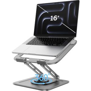 Adjustable Laptop Stand for Desk with 360 Base, Ergonomic Laptop Riser, Mount, Holder Notebook Computer Stand for MacBook Air Pro, HP, Dell, XPS, HP 16" Laptops - Gray