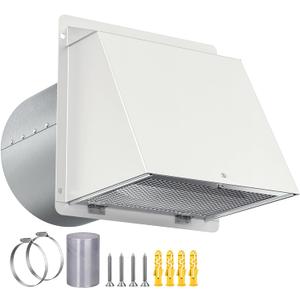 6 inch Dryer Vent Cover Outside,Outdoor Galvanized Steel Hooded Wall Vent with Screen and Damper,Exterior Air Vents Cap for Dryer/AC Extractor Vents Kitchen Range Hood Ventilation/Exhaust (White)