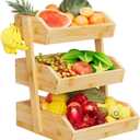 Bamboo 3 Tier Fruit Basket For Counter With Two Banana Hook, Fruit And Vegetables Basket, Large Capacity Wood Fruit Bowls, Fruit Organizer For Kitchen Counter, Onion Storage, Bread Pantry (Bamboo)