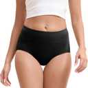 Women's Cotton Underwear High Waisted Briefs Stretch Full Coverage Panties (Black, L)