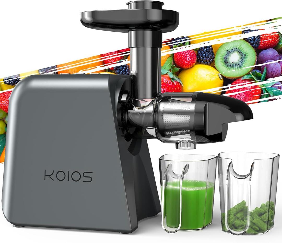 Cold Press Masticating Juicer Machine - 2-Speed & Reverse Function for Vegetables, Fruits, Celery | Quiet Motor, BPA-Free, Easy to Clean with Brush | Slow Juicer for Nutrient-Rich Juices (Grey)
