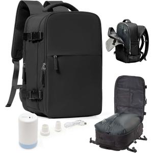 WONHOX Vacuum Seal Travel Backpack with Air Pump Compression Vacpack Waterproof Carry On Backpack for Travel Women men with Vacuum System Laptop Airlines Approved Daypack Space Saver Bags Black