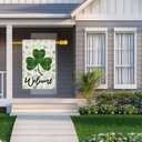 Welcome St. Patrick's Day Green Plaid Shamrocks Clovers House Flag Large Burlap 28X40 Inch Vertical Double Sided Outside Yard Holiday Outdoor Farmhouse Decoration