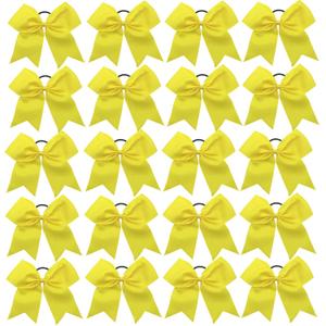 Hipcheer 20pcs 8" Large Cheer Bows for Girls, Hand-made Grosgrain Ribbon Hair Accessories for Teen Girls Softball Cheerleader Sports (Yellow)