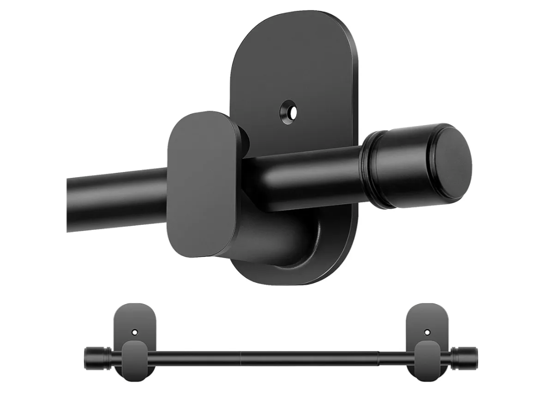 Curtain Rods No Drilling 32 to 86 Inch, HOTOZON 5/8 Inches No Drill Curtain Rods for Windows 55 to 82 Inches(4.5-6.8 ft), Renter Friendly Adjustable Small Drapery Rod for Lightweight Curtains, Black