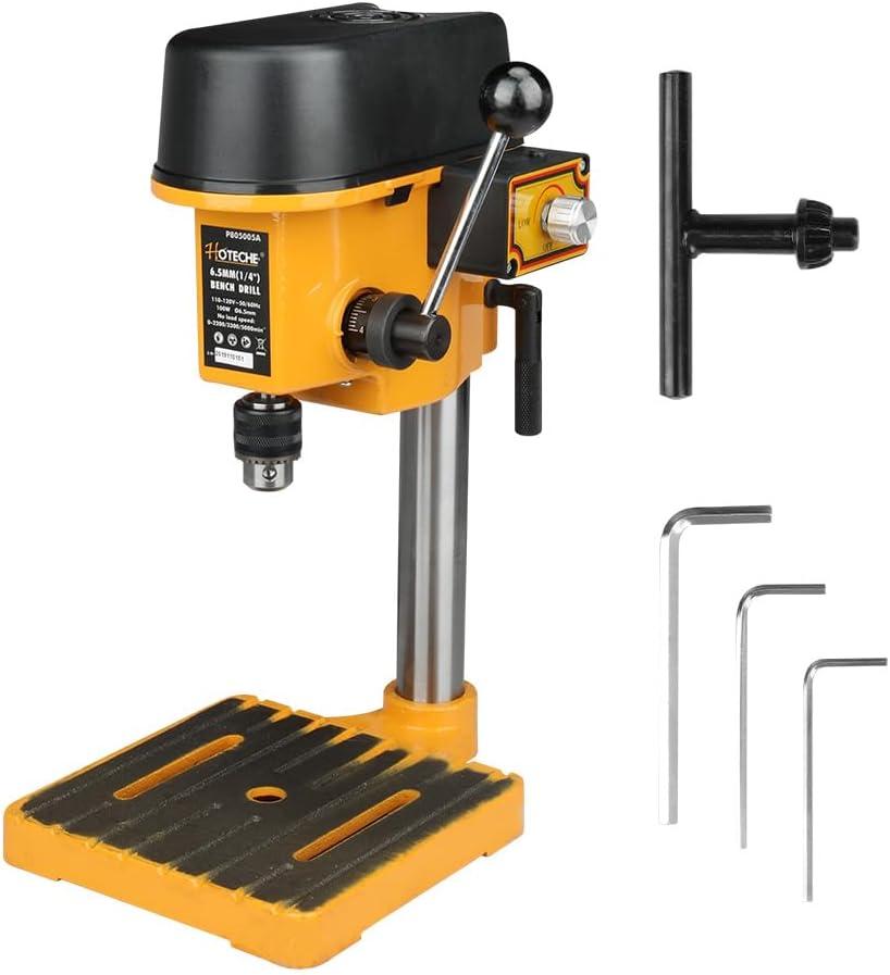 Hoteche Variable Speed Mini Benchtop Drill Press with 1/4-Inch Chuck, 170mm Work Table & 23mm Spindle Travel - Precision Tabletop Drilling Machine for Wood, Metal, Plastic & DIY Projects