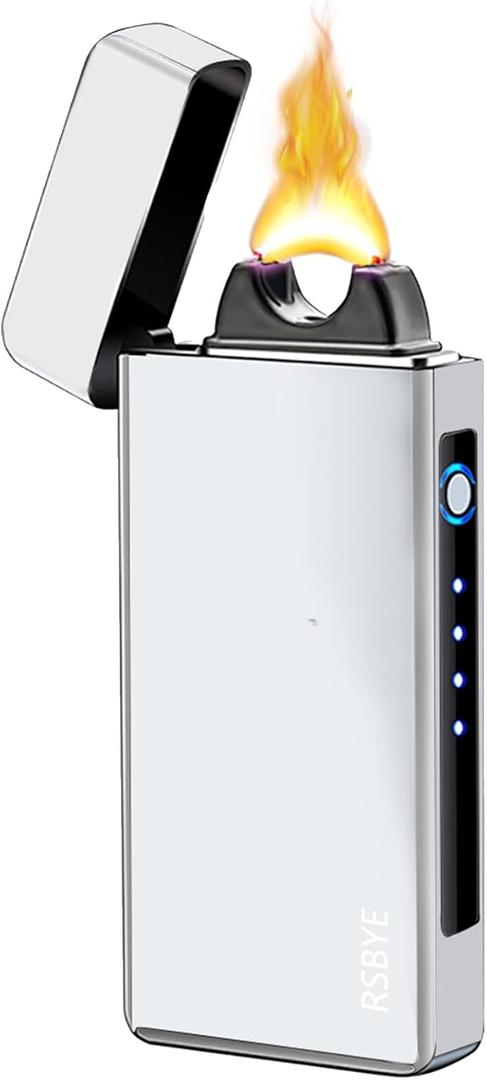 Electric Windproof Lighter, Pulsed Flame Plasma-Flame Arc Lighter - Rechargeable USB with Battery Indicator (Silver) (Apex Sliver)