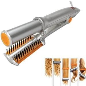 2 in 1 Rotating Curling Iron Fast Heat Hair Straightener & Curler, 3-Temp Adjustable Curling Wand for All Hair Types Travel Styling Tool