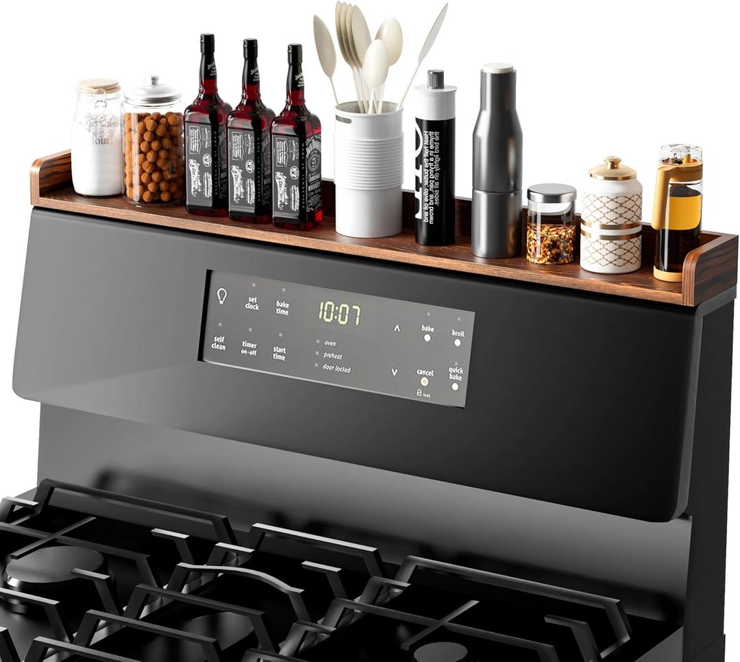 Fun Memories Stove Top Shelf, 30" Magnetic Shelf for Kitchen Stove, Pine Wood Stove Shelves, Wall Mounted Shelves for Home Storage Organization, Heat and Pressure Resistant, 1pcs, Dark Brown