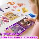 Dino Fun 2-in-1 Reusable Sticker Book for Kids Animal Dress-Up & Cooking Play, 23 Scenes, 500+ Stickers, Fun Activity Book for Toddlers Ages 3+, Removable Sticker for Boys & Girls, 8.3" x 5.7" x 0.4"