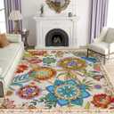 Boho Floral Area Rug for Living Room, Bedroom, Dining Room 5'x7' - Farmhouse Flower Carpet, Non-Slip, Machine Washable - Vintage Aesthetic Decor