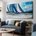 Arjun Blue Abstract Wall Art Canvas for Living Room, Nautical Art Wall Decor Teal Sailboat Textured Bedroom Picture Modern Coastal Painting Framed Artwork Home Office, Extra Large 58"x29"