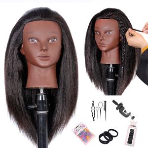 Mannequin Head Human Hair, 16inch, with 100% Human Hair, Cosmetology Doll Head for Hairdresser Practice Braiding Hair Styling, with Table Clamp Stand and Tools