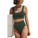 Women's High Waisted Bikini Sets Sporty 2 Piece Swimsuits Middle Cut Bathing Suits Green, Size 12