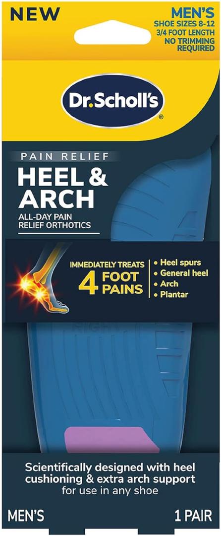 Dr. Scholl's Heel & Arch All-Day Pain Relief Orthotics, Men's 8-12, 1 Pair, 3/4 Length