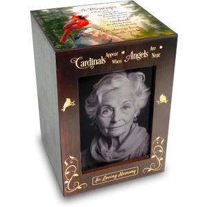 Wooden Cremation Urns with Photo Frame for Human Ashes Adult Female Male, Wood Urns Box and Casket, Funeral Decorative Urn with Picture for Adults Up to 200 lbs (Large, Cardinal) (Vertical 200lbs, Photo - Cardinal)