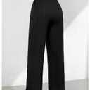 SHENHE Women's Wide Leg Pants Drawstring High Waisted Textured Casual Loose Travel Pants Black Petite S (S)
