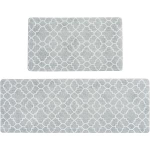 FRESHMINT Kitchen Mat Set of 2, Anti-Fatigue Cushioned Kitchen Mats for Floor, Waterproof Non Slip Comfort Standing Mat, Boho Kitchen Rug for Kitchen Decor, Sink, Office, 17"x30"+17"x47", Stone Gray
