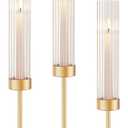 Gold Hurricane Candle Holders: Fluted Tall Candlestick Holders for Wedding Brass Taper Candle Holder Modern Candle Sticks Holder Decor for Table Centerpiece Christmas Party Home Set of 3