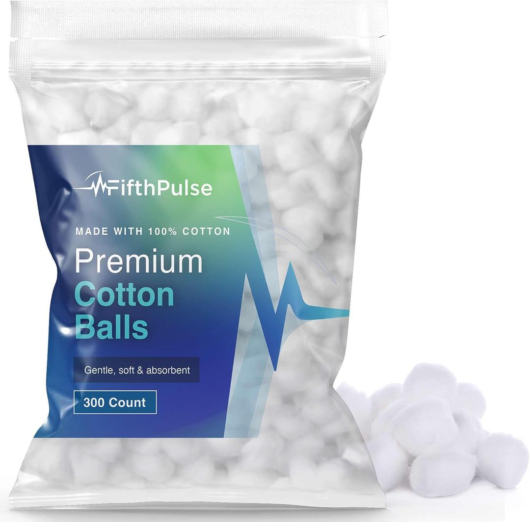 Premium Cotton Balls for Face - 300 Absorbent and Soft White Colored Cotton Balls - Made with 100% Cotton - Use for Crafts, Makeup, Wounds, and Nails