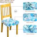 Stretch Dining Chair Seat Covers Set of 2,Dining Chair Slipcovers, Floral Printed Chair Covers,Soft Fabric Washable Upholstered Chair Seat Protector, No Rear Covers for Home Kitchen Dining Room (Light Blue Geometric Circles)