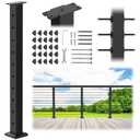 35"x2"x2" Stainless Steel Cable Railing Post, Black Top Mount Level Line Post with Grommets for Deck Railing Systems, Indoor & Outdoor Use, MY08-L