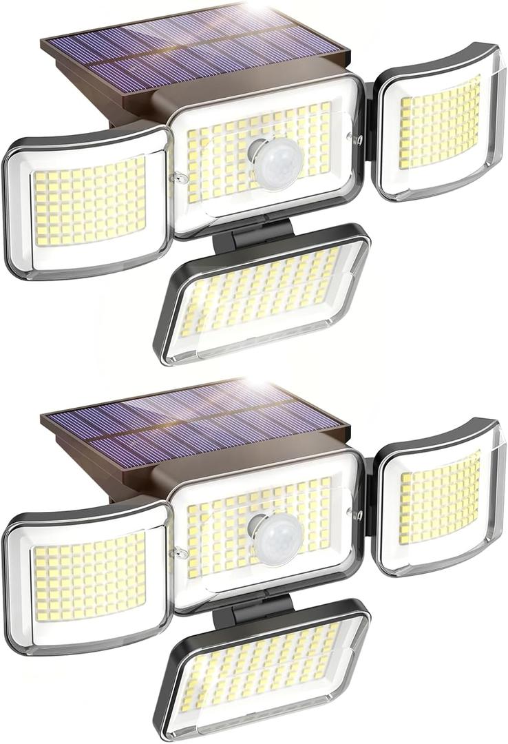 Mokot Solar Lights Outdoor, 3000LM 288 LED Motion Sensor Outdoor Lights, 4 Heads Security Light, IP65 Waterproof Solar Flood Wall Lights with 3 Modes for Outside, Yard, Backyard, Porch, Garage