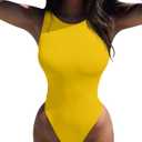LCNBA Women's Sexy High Neck Sleeveless Bodysuit Basic Top Bodysuit Jumpsuit Yellow S