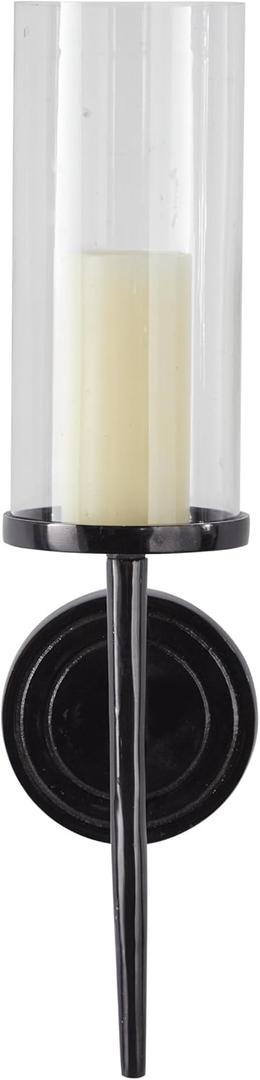 Deco 79 Aluminum Metal Wall Sconce Single Candle, 6" x 7" x 23", Black