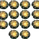 Assaoy 14 PCS Waterproof Floating Lotus Light - Floating Flower Light Battery Operated Water Activated Warm White Pool Flower Lamp Wedding,Anniversary,Garden Mother's Day Easter Spring Decoration