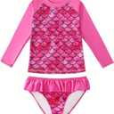 upandfast Girls Rash Guard Set Long Sleeve Two Piece Swimsuit with UPF 50+ Sun Protection for Girls 3-8 Years (Pink Flower)