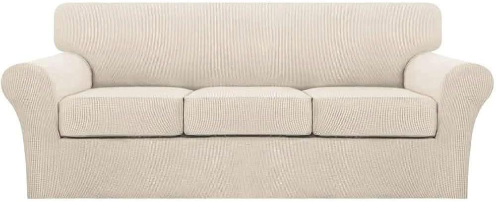 Turquoize 4 Piece Sofa Covers for 3 Cushion Couch Sofa Slipcover Soft Couch Cover for Dogs Washable Furniture Cover with 3 Individual Large Cushion Covers Feature Fabric (Large Sofa, Biscotti Beige)