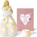 Homemory Gifts for Mom Birthday Mothers Day Present Candleholder Statue Flickering LED Tea Lights for Daughters Sister Best Friends Unique Gift Ideas Greeting Card (Hug-White)