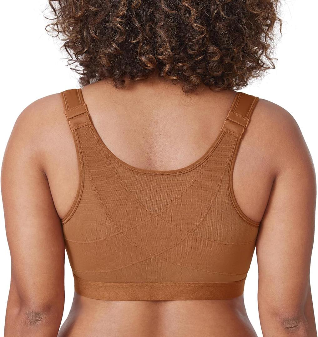 DELIMIRA Women's Full Coverage Front Closure Wire Free Back Support Posture Bra (38DD, Bronze Beige)
